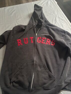 Black Zip-Up Hoodie with Red Rutgers Lettering